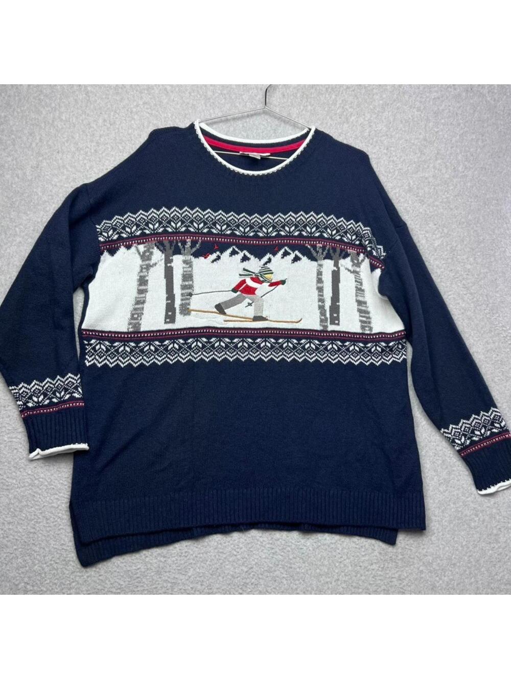VTG Christopher & Banks Ski Blue Nordic Fair Isle Pullover Knit Sweater Plus 1X
